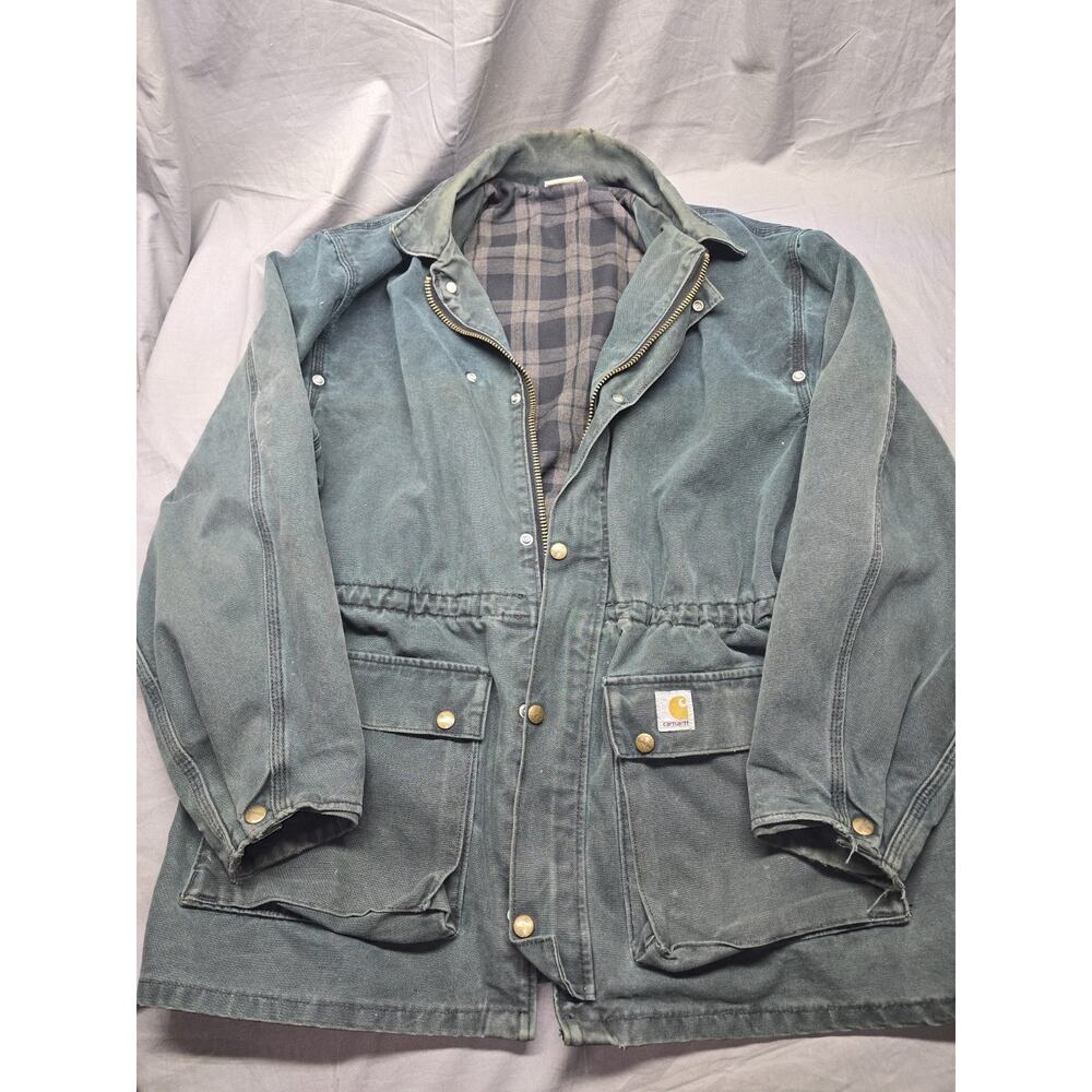 Vintage Carhartt Chore Coat Michigan Jacket Green Duck Canvas Blanket Lined L